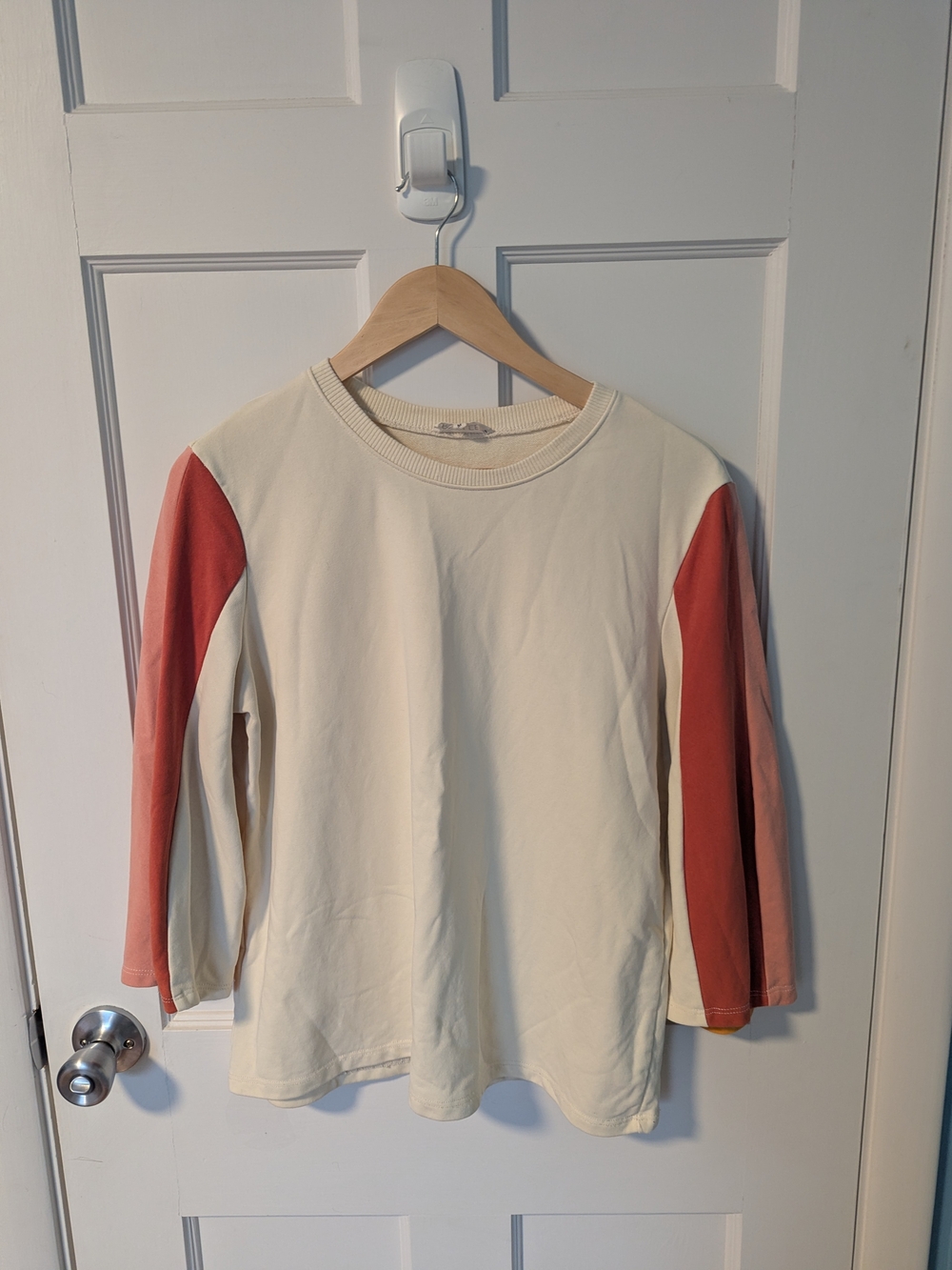 Roolee Cream Long-Sleeve Tee with Rust Sleeve Panels